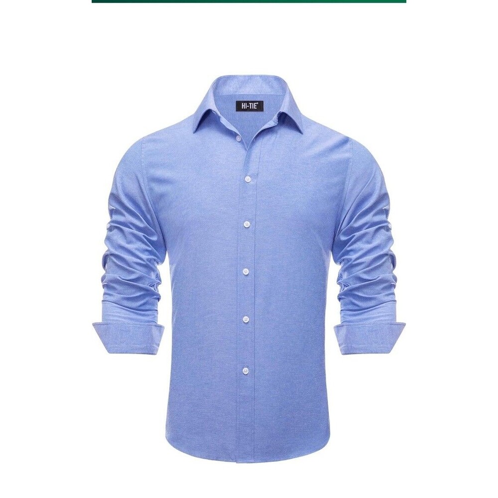 Hi-Tie Men's 4-Way Stretch Dress Shirts Wrinkle-Free Long Sleeve Casual Button
